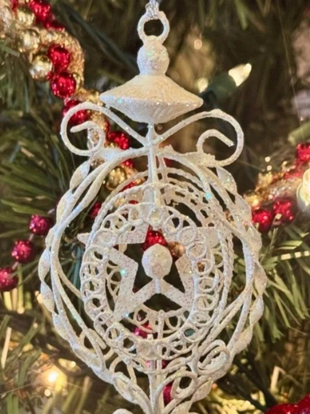 Ivory Glitter Star Christmas Ornament Filigree Scroll NWT Victorian